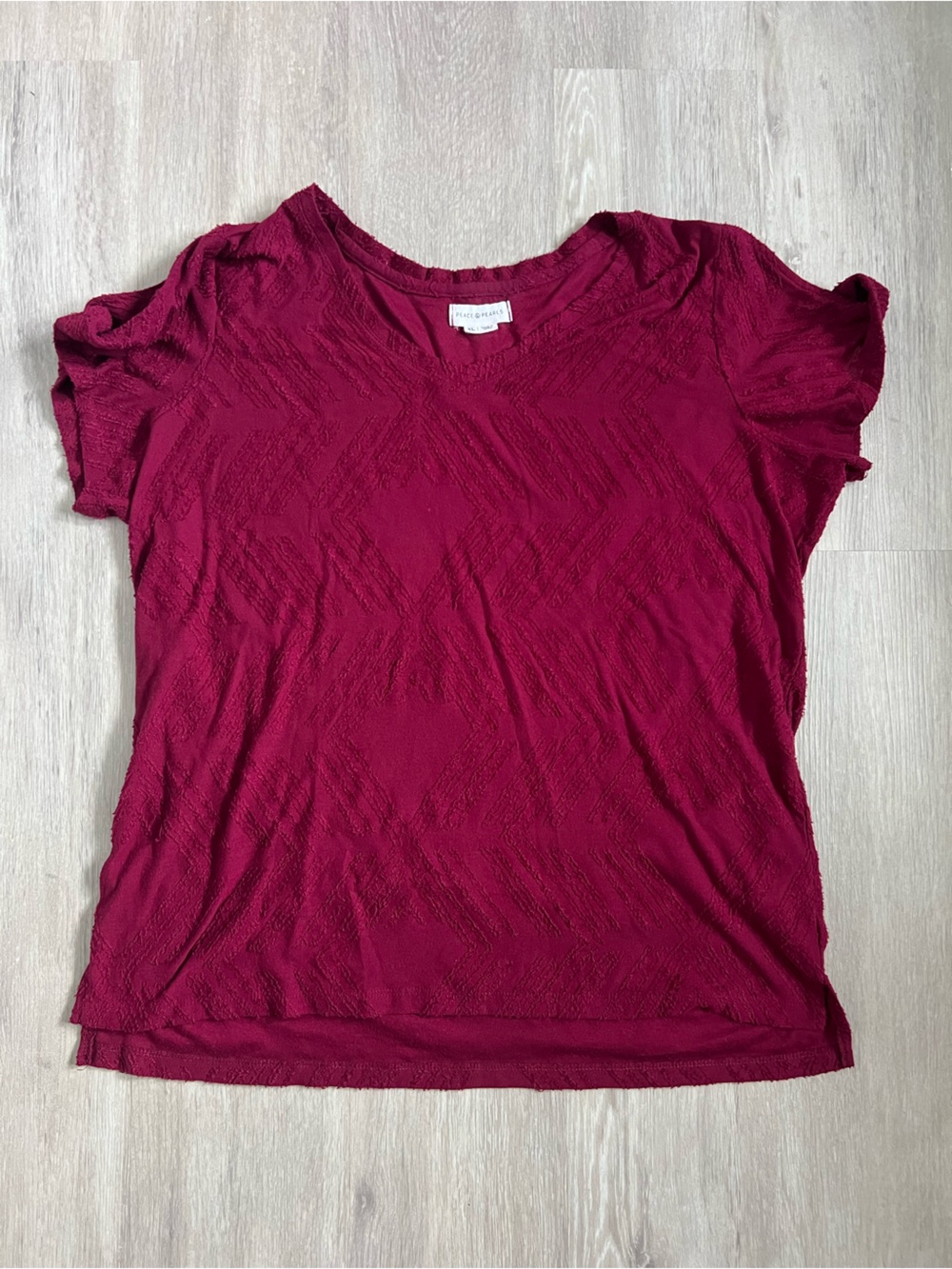 Berry Red Magenta Chevron Textured Cold Shoulder Twist Short Sleeve Top XL